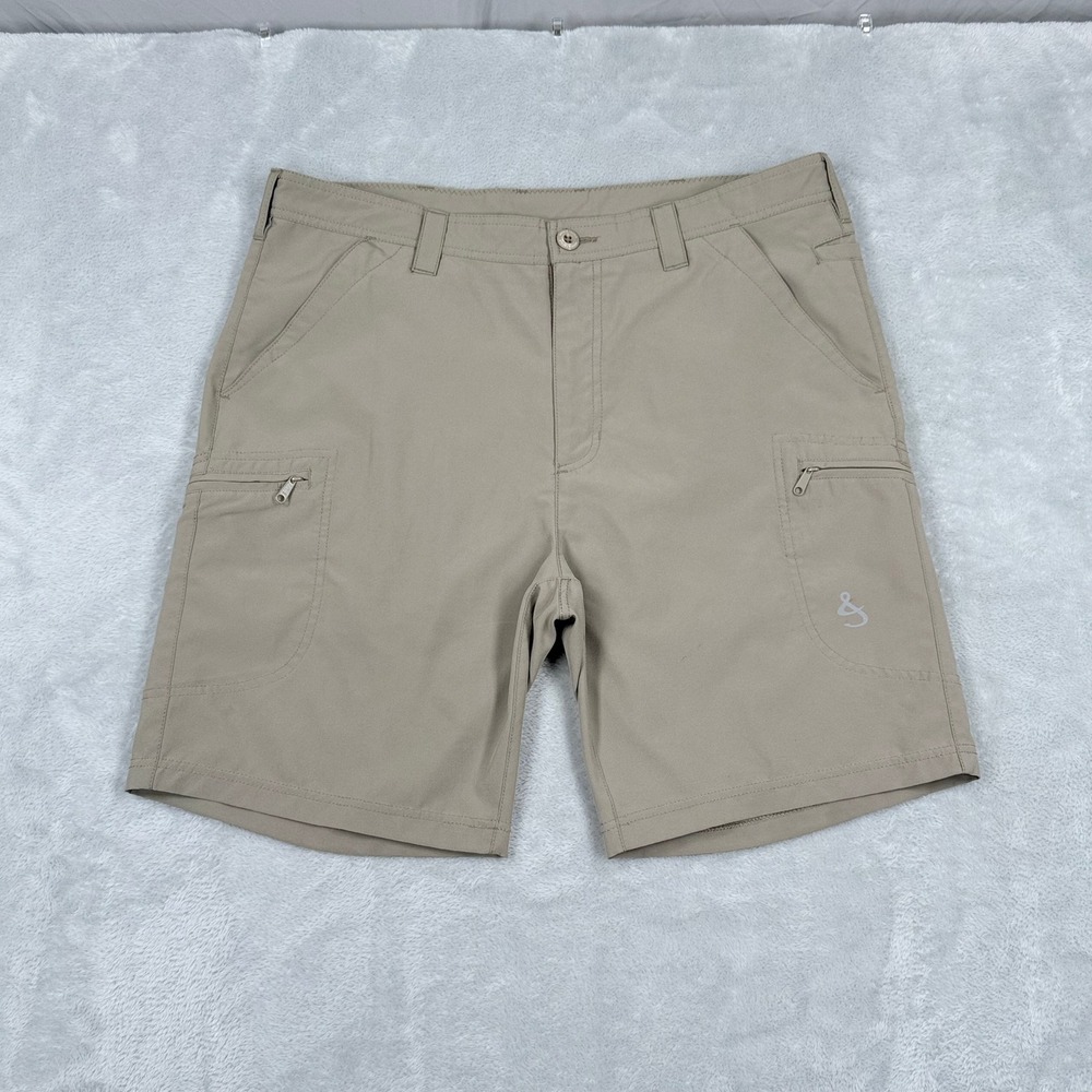 Hook & Tackle Driftwood Hybrid Shorts Mens 36 Khaki 9" Stretch Fishing Cargo Tan